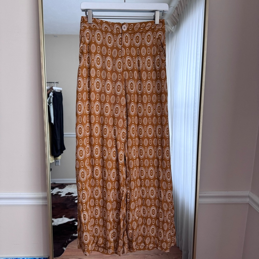 Philosophy Boho Mustard and White Patterned Silky Pants Size 2